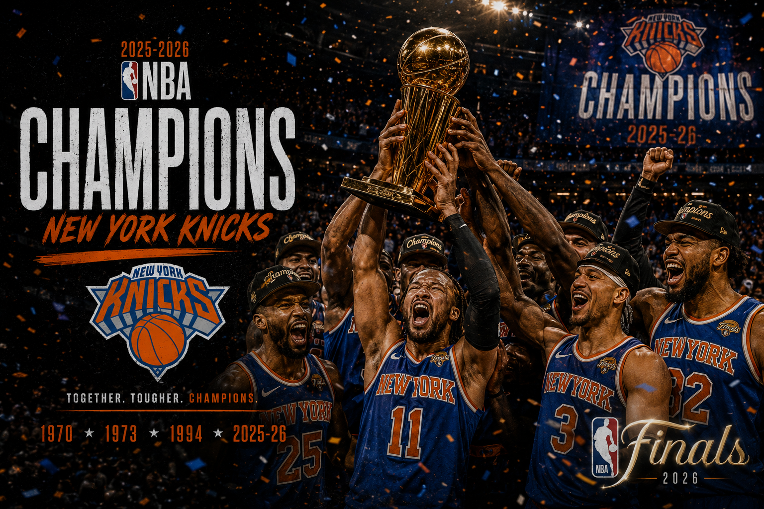 New York Knicks celebrate winning the 2026 NBA Championship