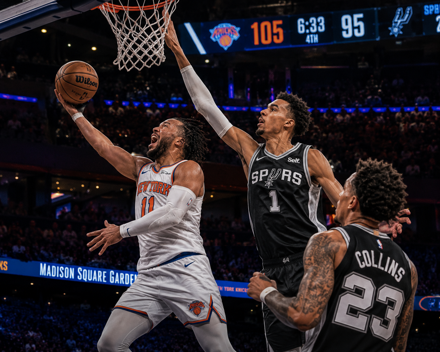 New York Knicks celebrate Game 1 NBA Finals victory over the San Antonio Spurs
